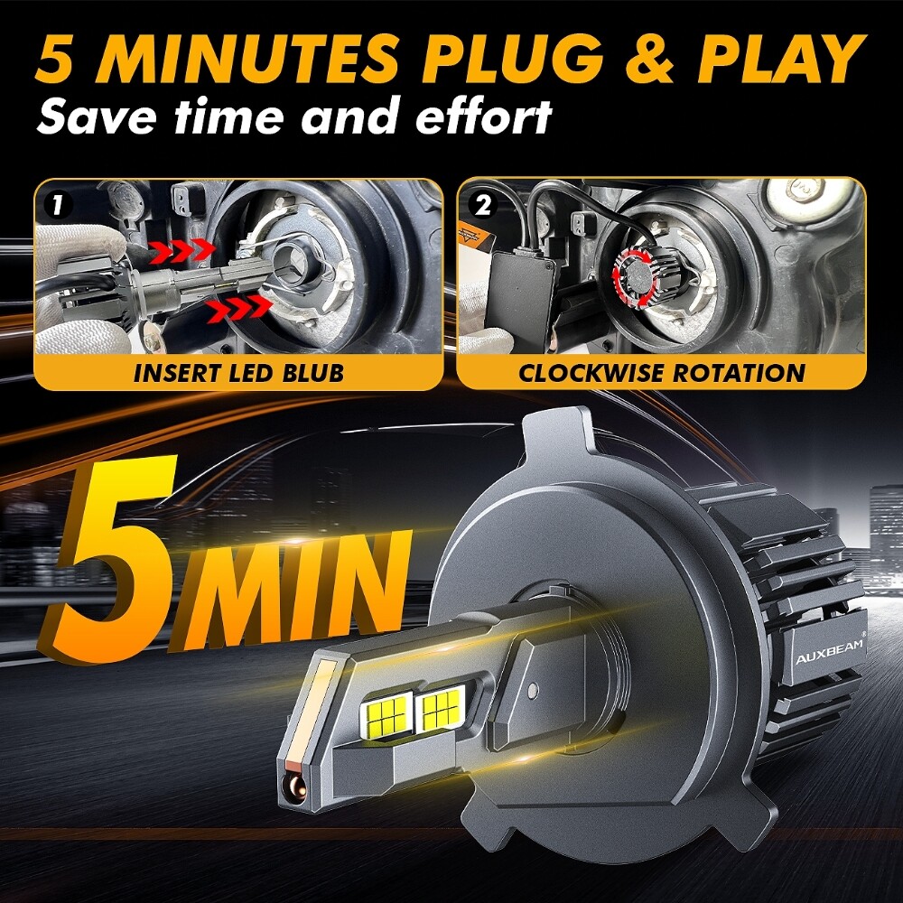 2x AUXBEAM H4 9003 LED Headlight Bulbs CANBUS High Low Beam 20000LM Super Bright