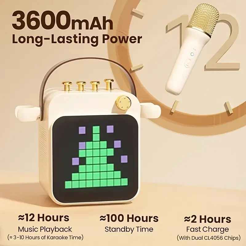 Mini Karaoke Machine with 2 Wireless Microphones & Portable Bluetooth Speaker