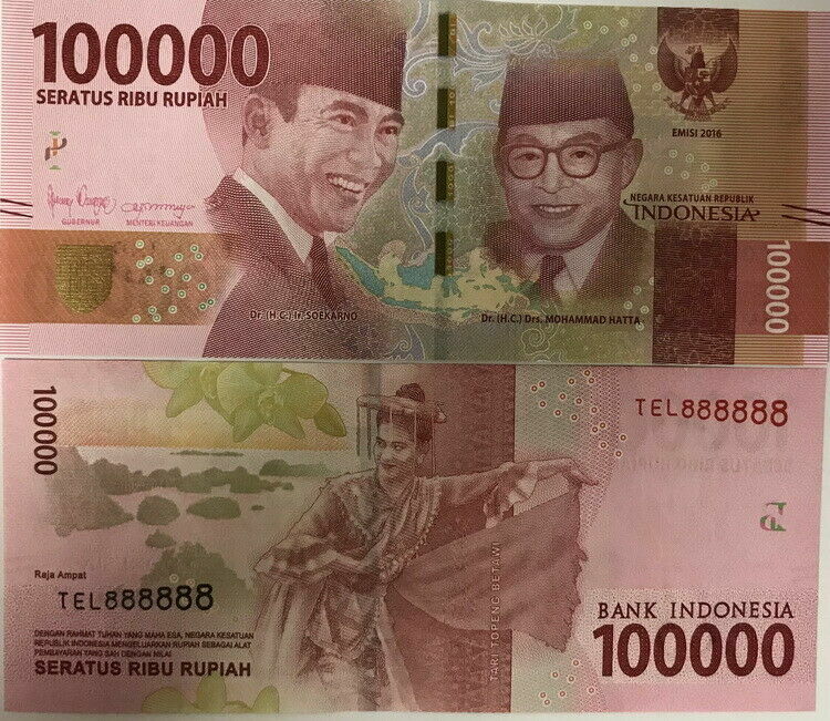 INDONESIAN RUPIAH 100,000 X 10= 1 Million (1,000,000) IDR CIRCULATED INDONESIA