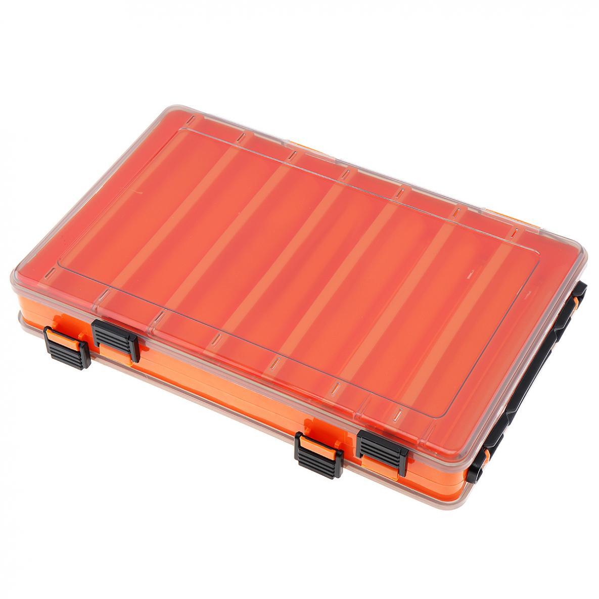 Double Sided Tackle Storage Box14 Tray Plastic Fishing Lure Bait Organizer Case