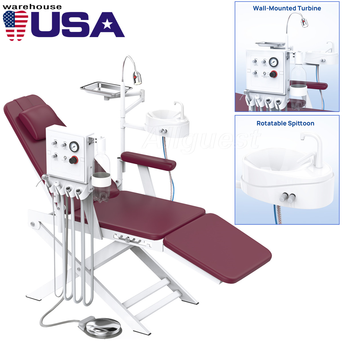 Portable Dental Mobile Folding Chair LED Light Turbine Unit 4 Hole Adjustable