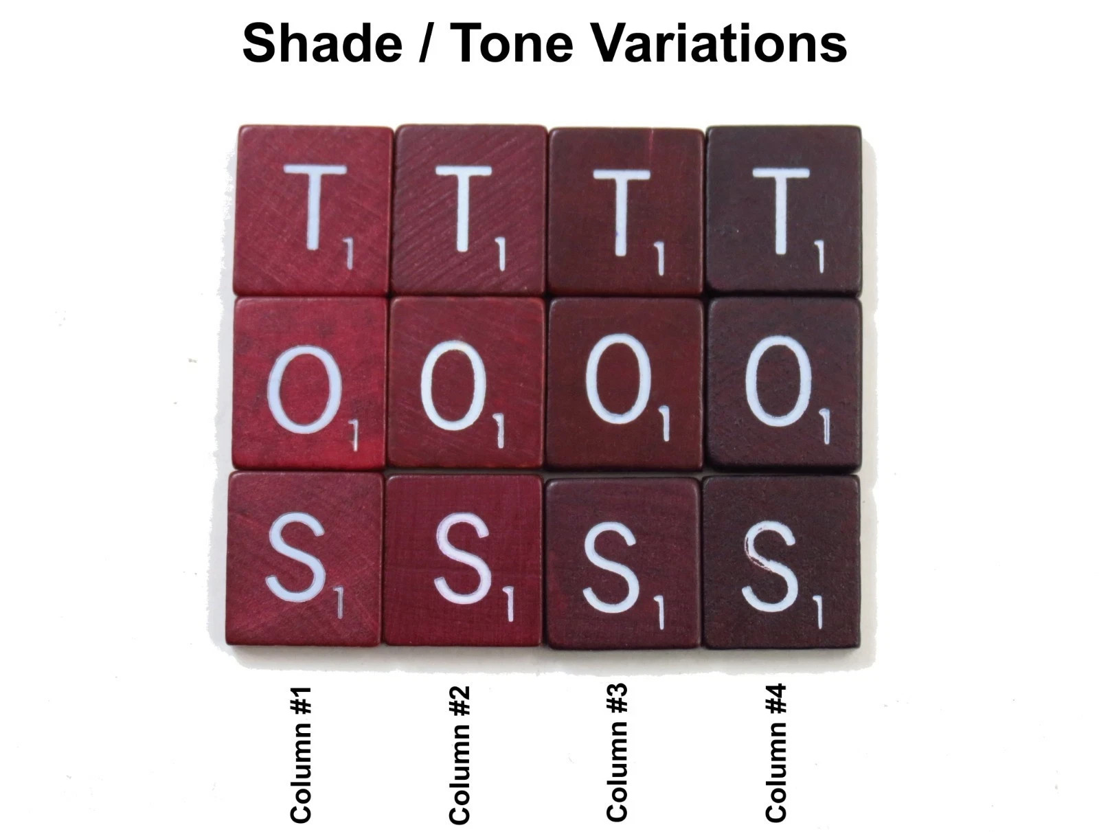 Wood AUTHENTIC Scrabble Tiles, Maroon/Burgundy White Letters, Single Individual