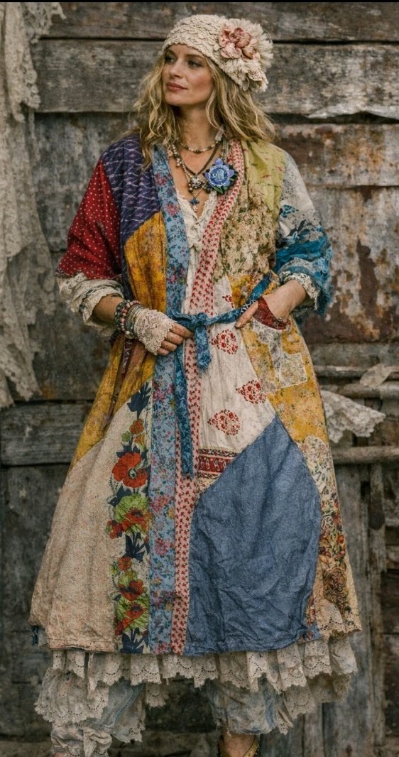 NWT Sacred Threads Vintage 100% Silk Patchwork Long Kimono M