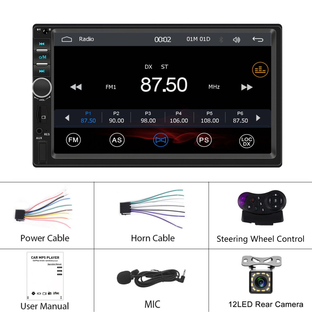 Double Din Apple Carplay Android Auto 7" Car Stereo Radio Bluetooth Touch Screen