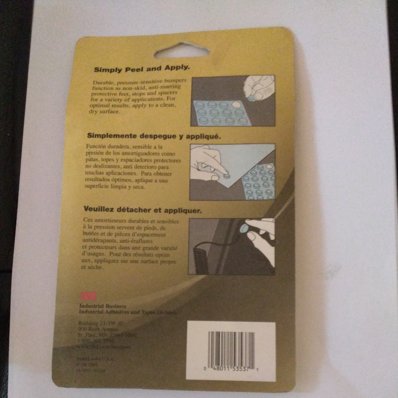 SELF ADHESIVE BUMPERS, BROWN, 132 PCS, 0.43" x 0.125" HEXAGON, 3M#SJ4021