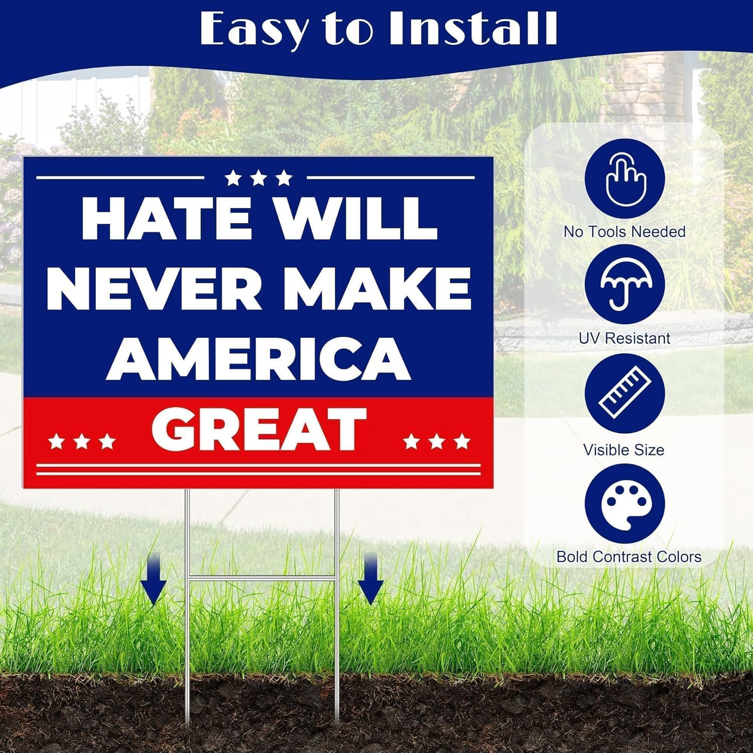 Anti-Trump Double-Sided Yard Sign with Metal Stake - Weatherproof Garden Decor