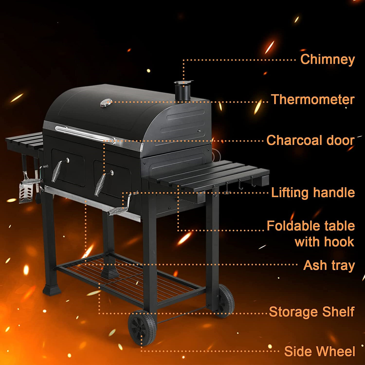 Heavy Duty Charcoal Grill Oversize Cooking Area Outdoor BBQ Grill with 2 Trays