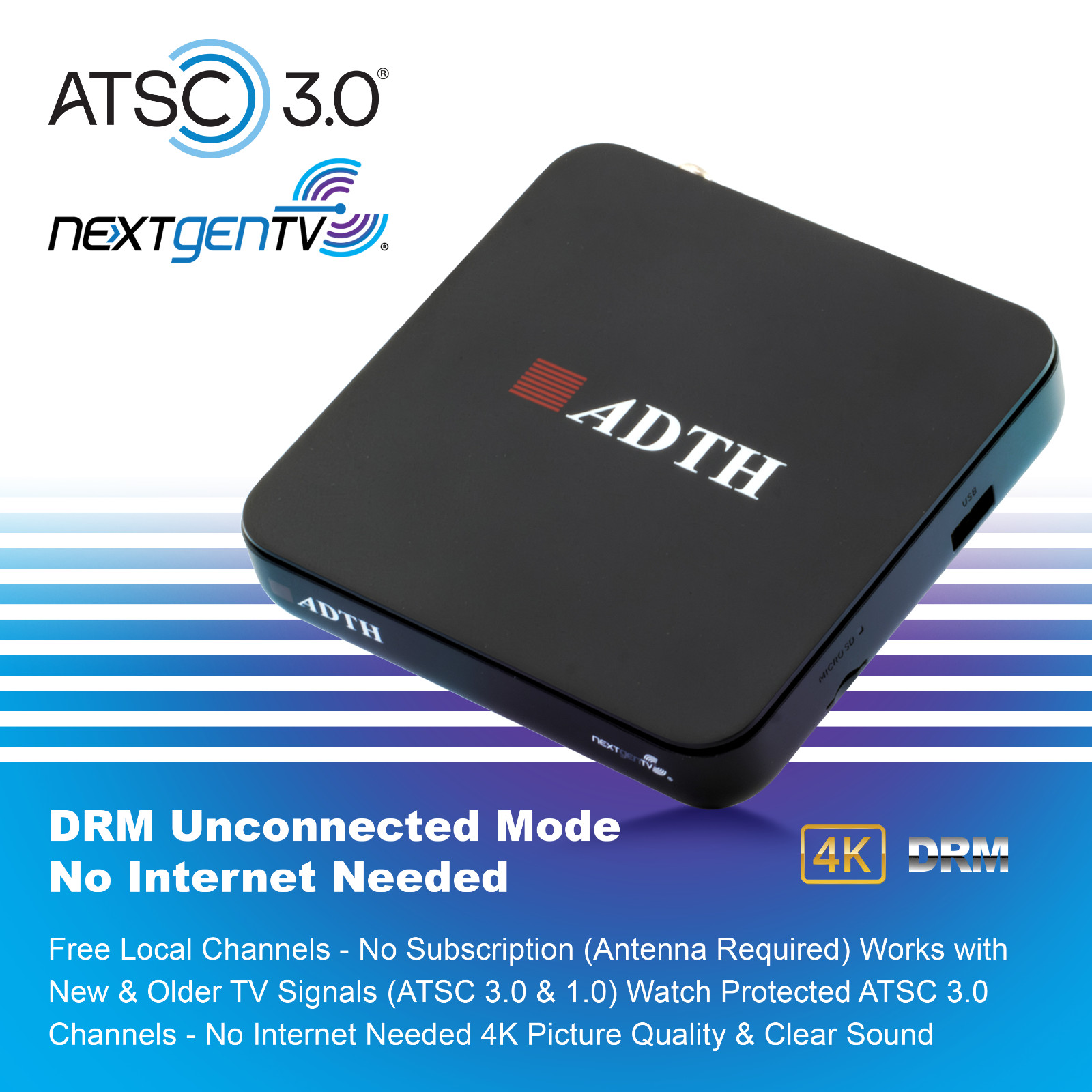 ADTH TV Box (GEN 2) & DVR for ATSC 1.0 and ATSC 3.0 NEXTGEN TV (ADTHNXTVBOXG2)