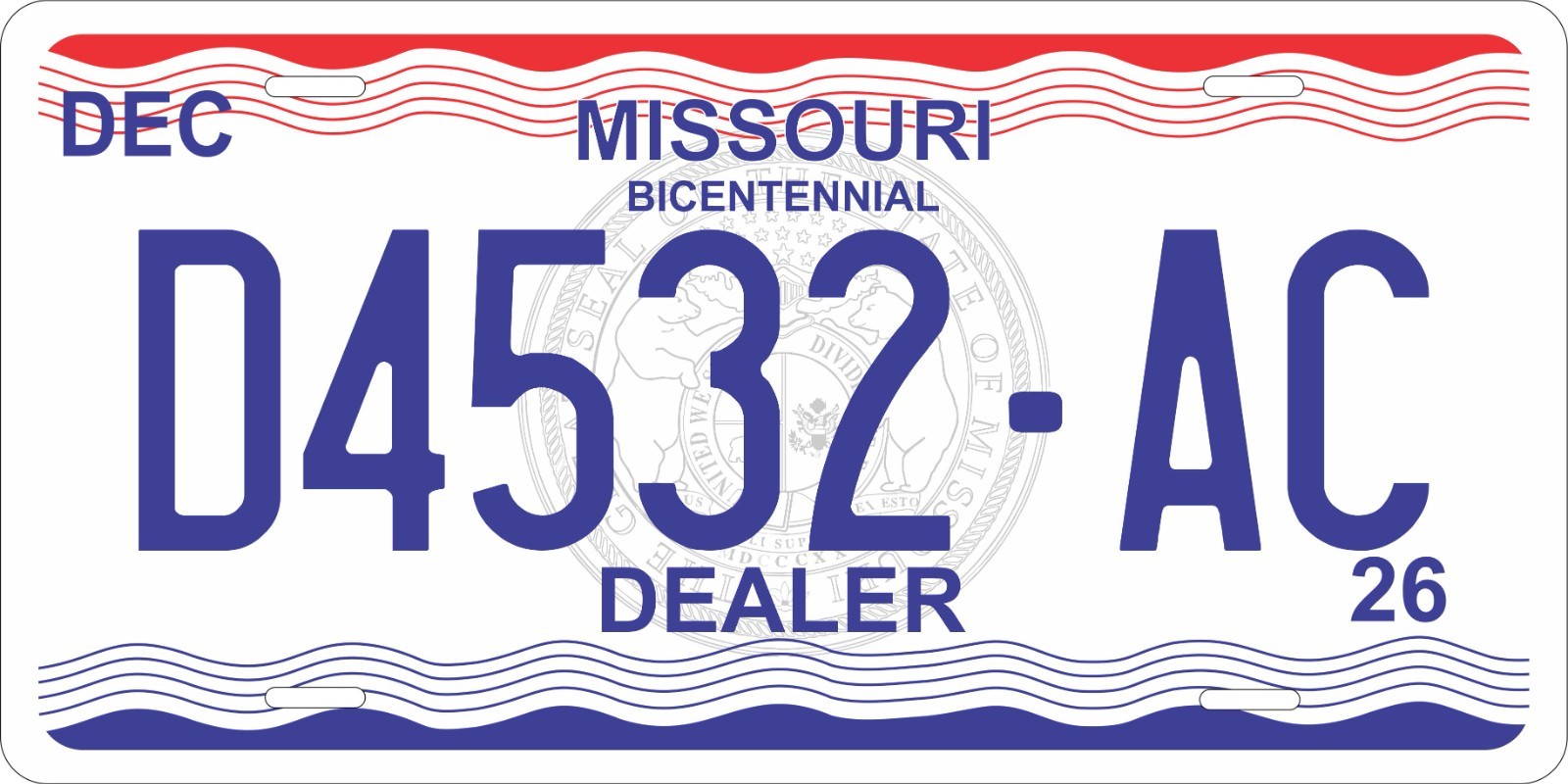 Missouri Dealer Novelty Custom License plates Auto