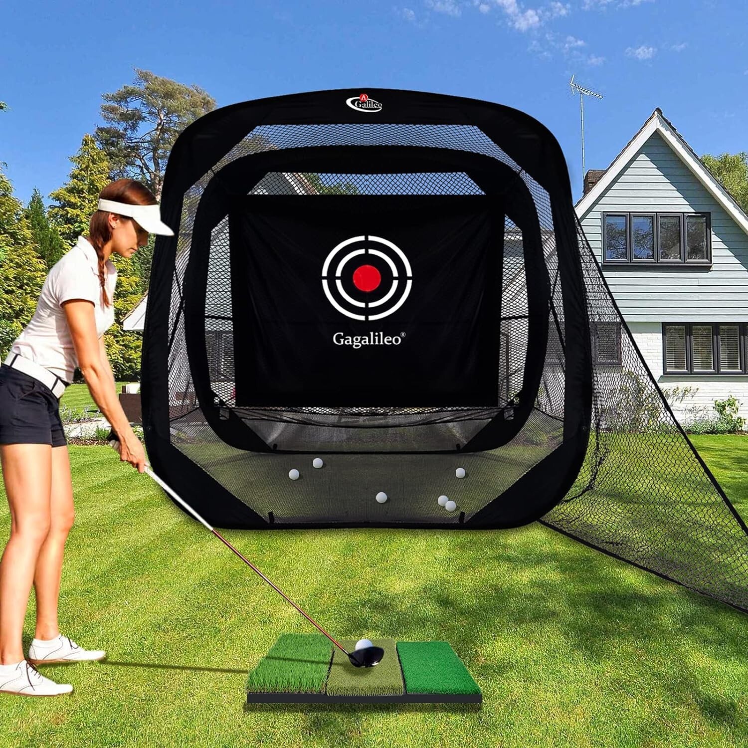 7X7FT Pop Up Golf Hitting Chipping Practice Net for Outdoor with Target zone