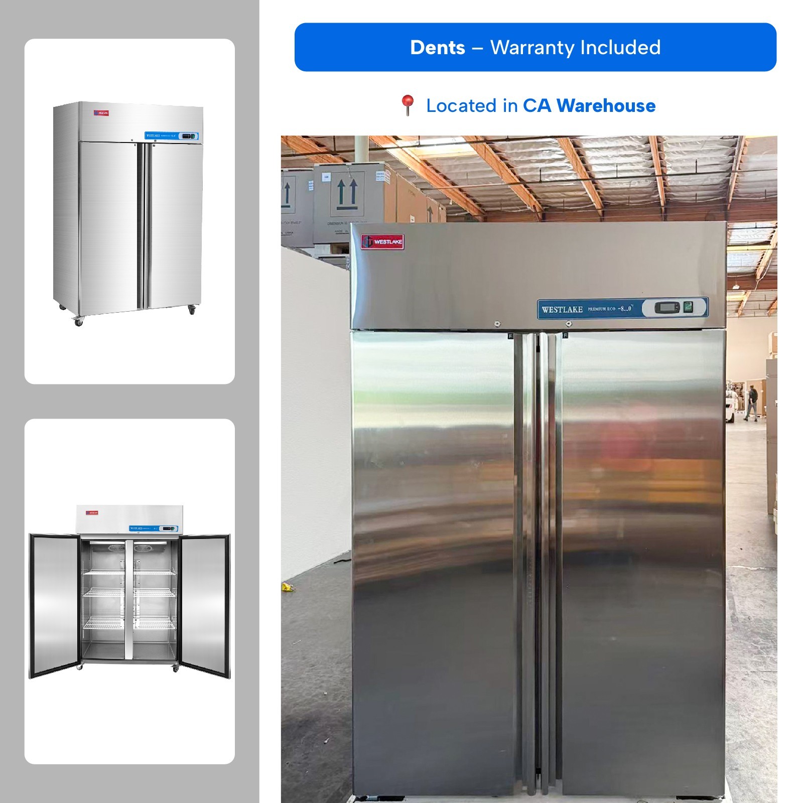WESTLAKE 48" 2-Door Commercial Reach-In Freezer, 36 Cu.ft – Dents