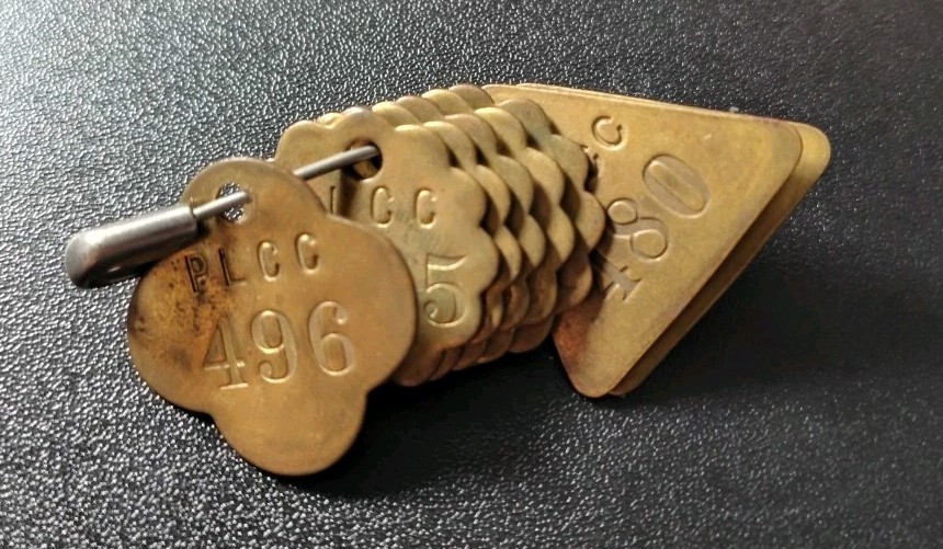 Vintage Miner Oil Check Tags Brass Lot Of 8 PLCC