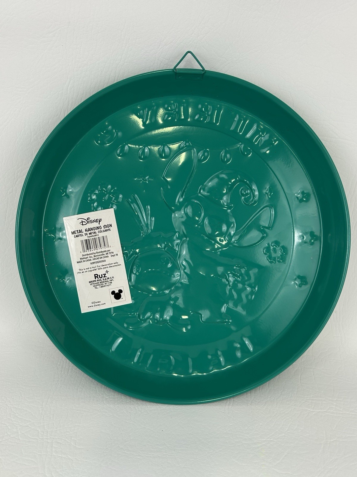 Disney Lilo & Stitch Metal Hanging Sign Scrump Merry & Bright 12" Holiday Decor