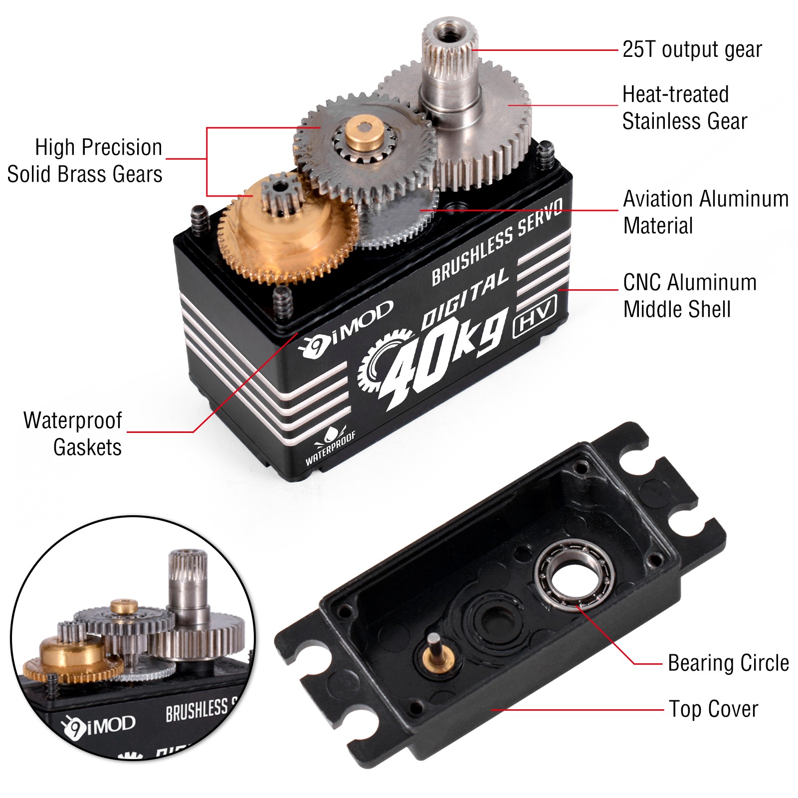 180° 40KG Brushless Servo Metal Gear Digital Servo for 1/8 1/10 RC Crawler Car