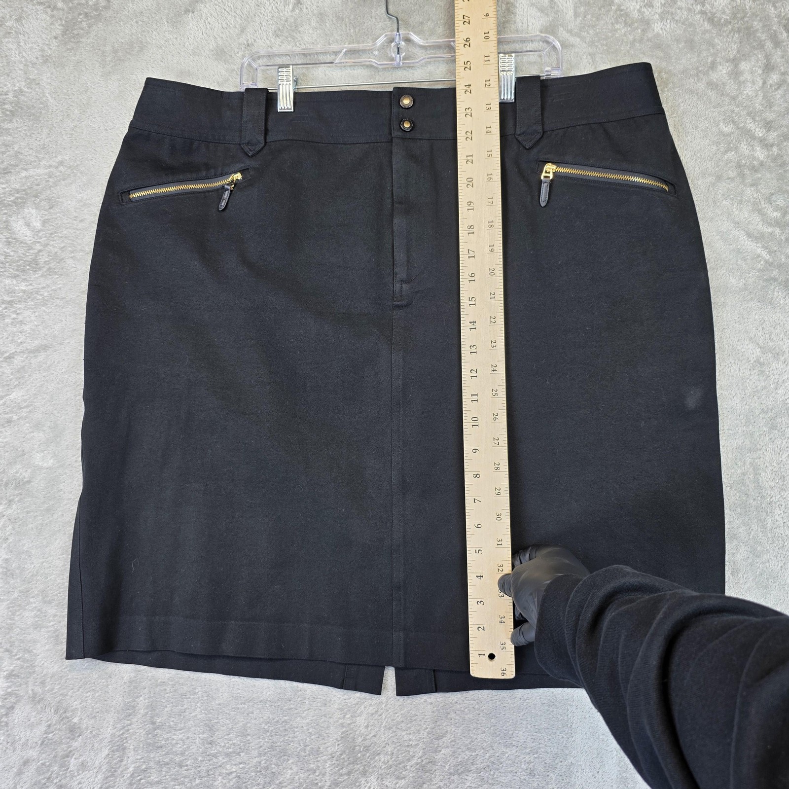 Lauren Ralph Lauren Skirt Womens 20W Black Pencil Zip Pockets Stretch Slit