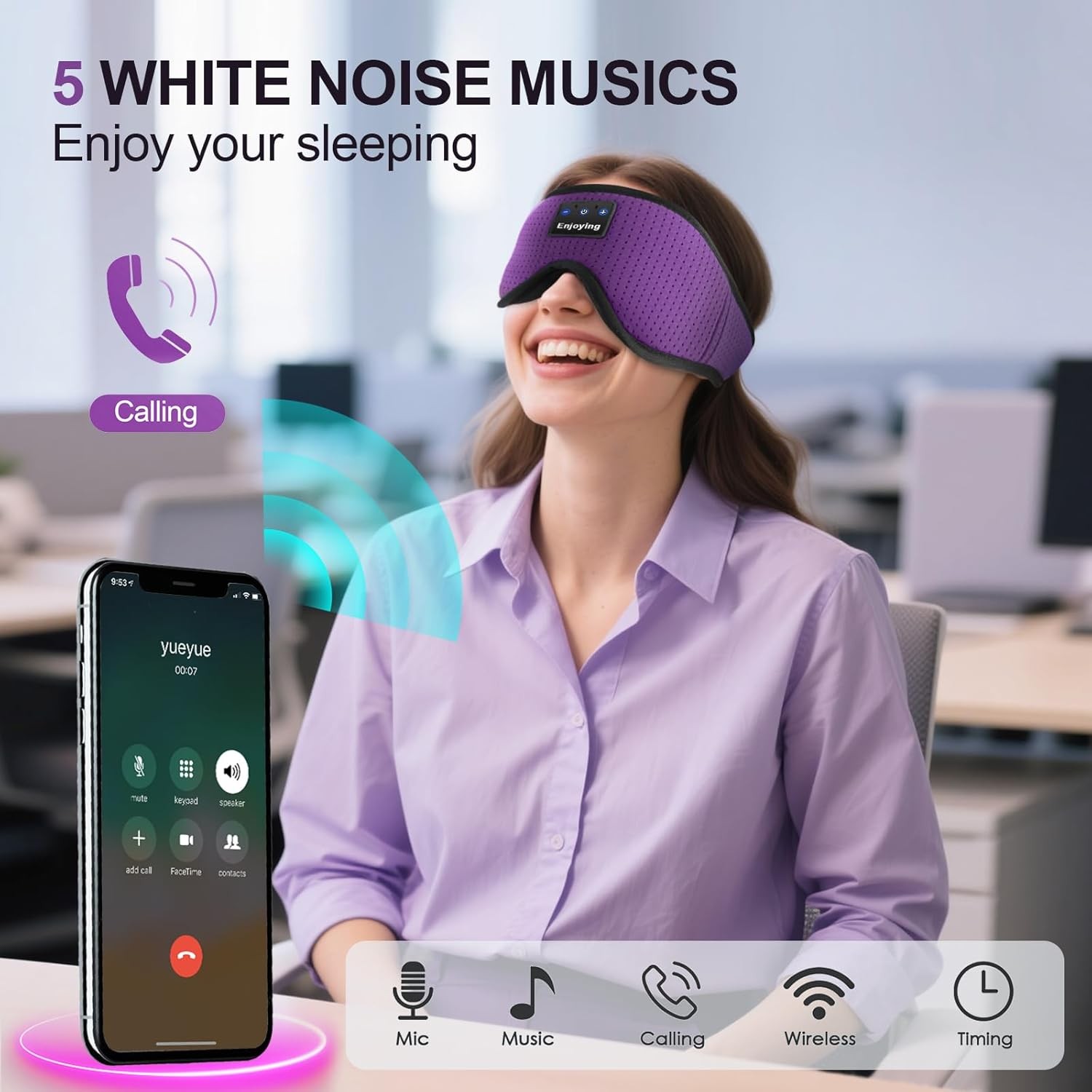 Sleep Headphones, Sleep Mask Bluetooth Wireless Music Eye Mask, Sleeping Mask