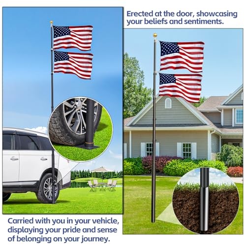 20FT Tailgate Flag Pole with Tire Mount, Fit Tailgate Flagpole Kit