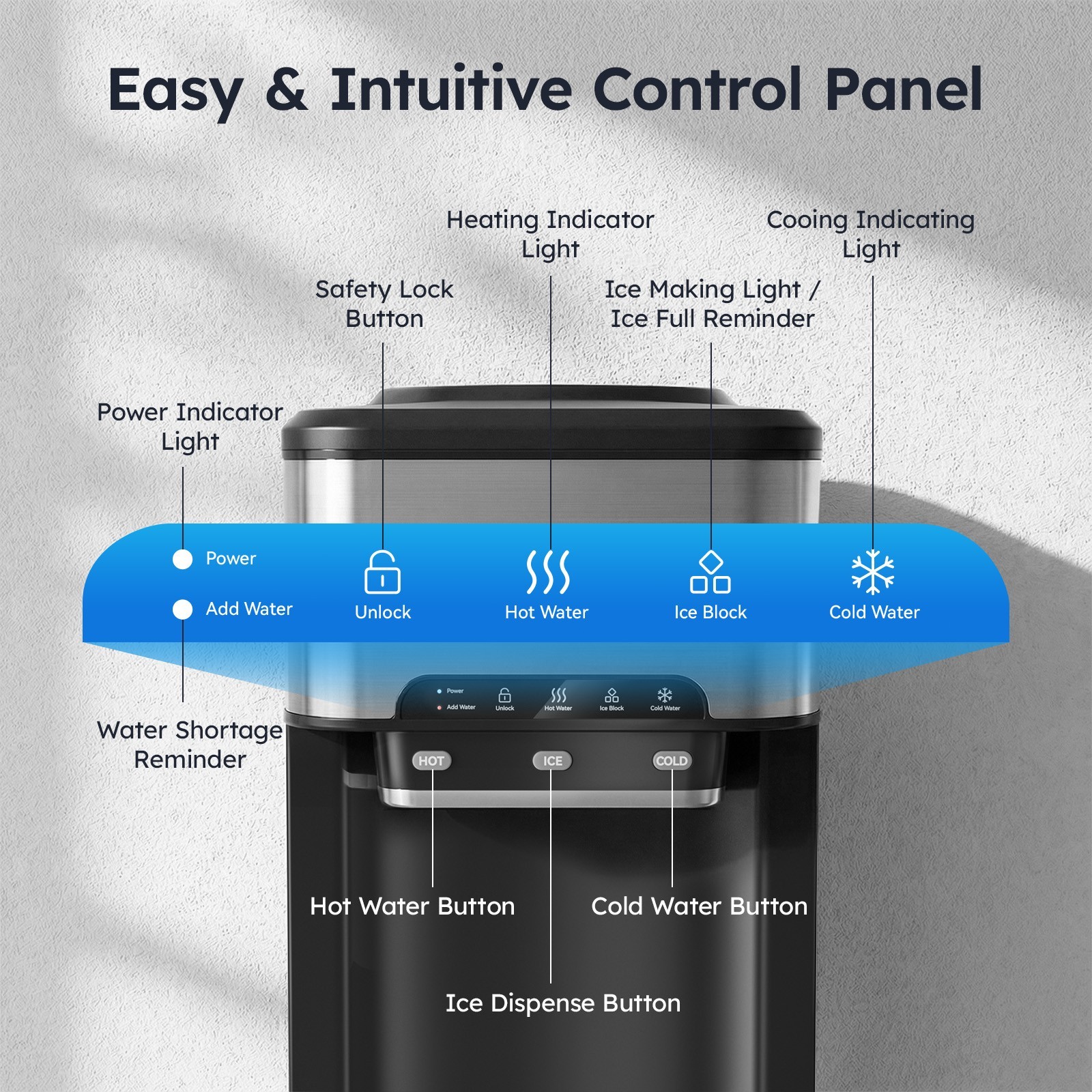 3 in 1 Countertop Ice Cube Maker 44lbs/Day with Water Dispenser Combo Machine