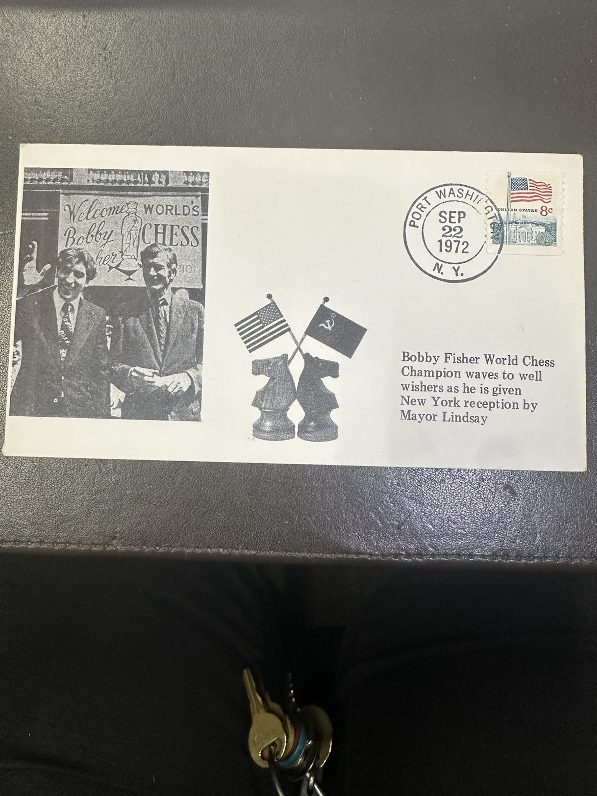 Bobby Fischer and NY Mayor Lindsay Post Envelope Stamped, Water Mark Sep 22 1972