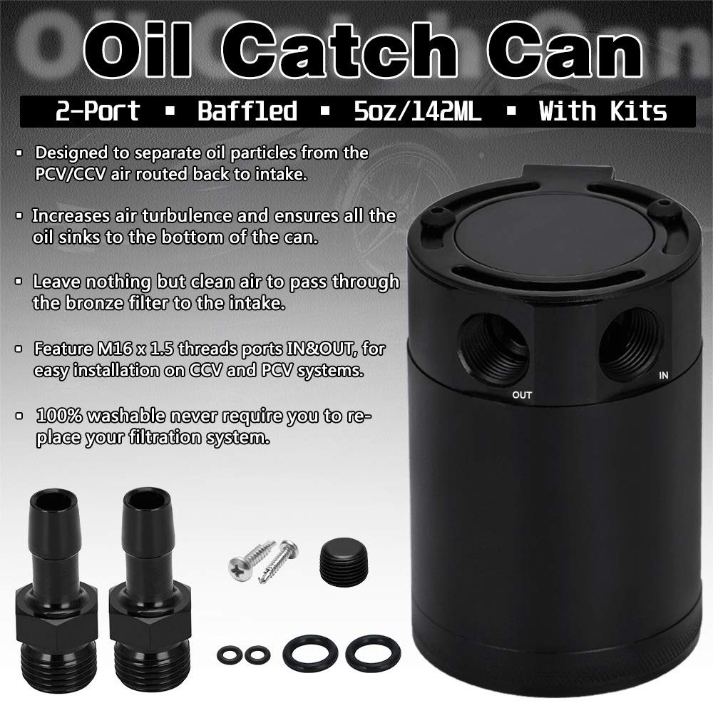 PQY Baffled Oil Catch Can Kit Universal 2 Port Aluminum 2port, black