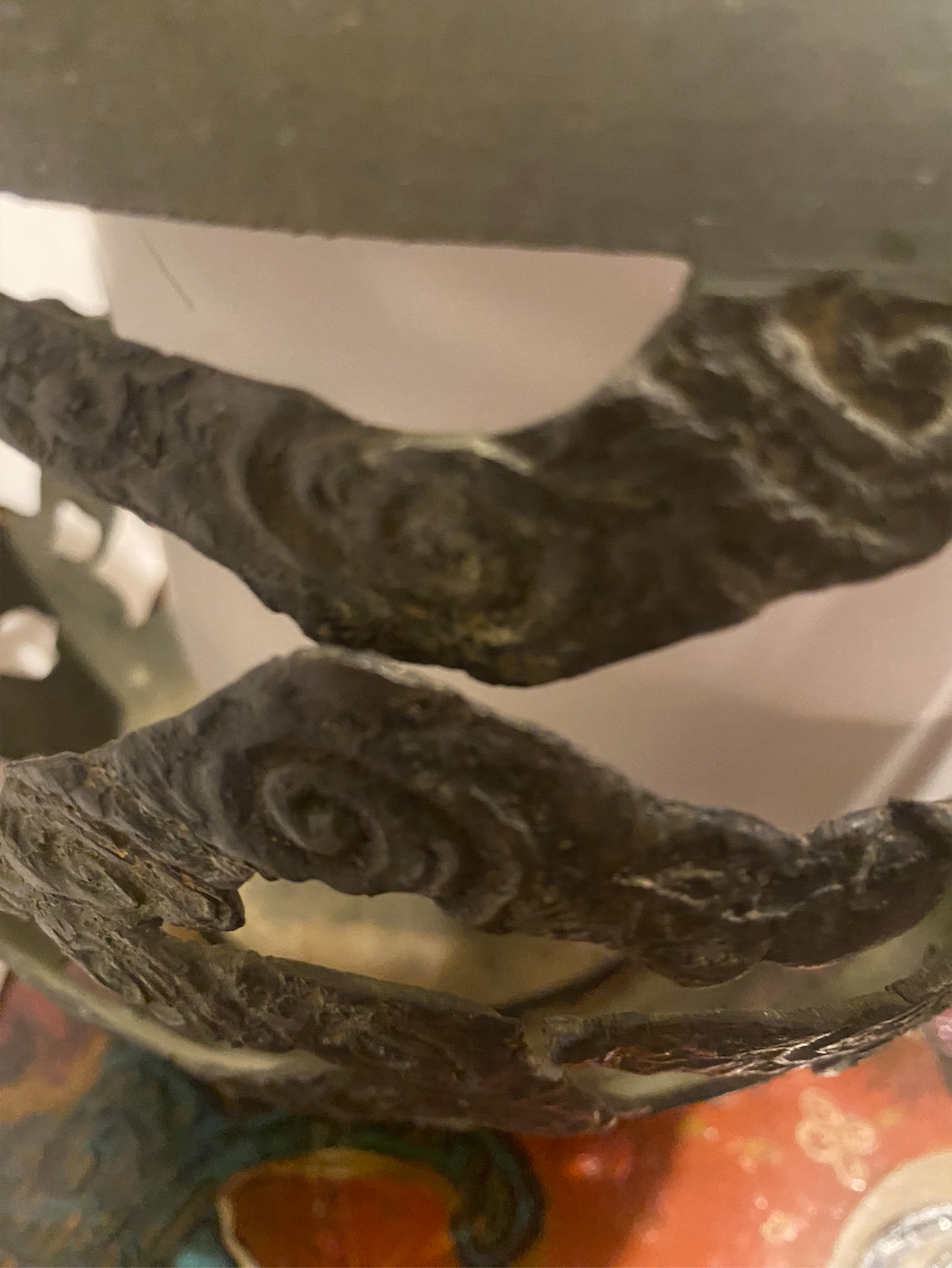 Antique Chinese Qing Dynasty Openwork Bronze with Dragon & Clouds 9” 4lbs c.1900