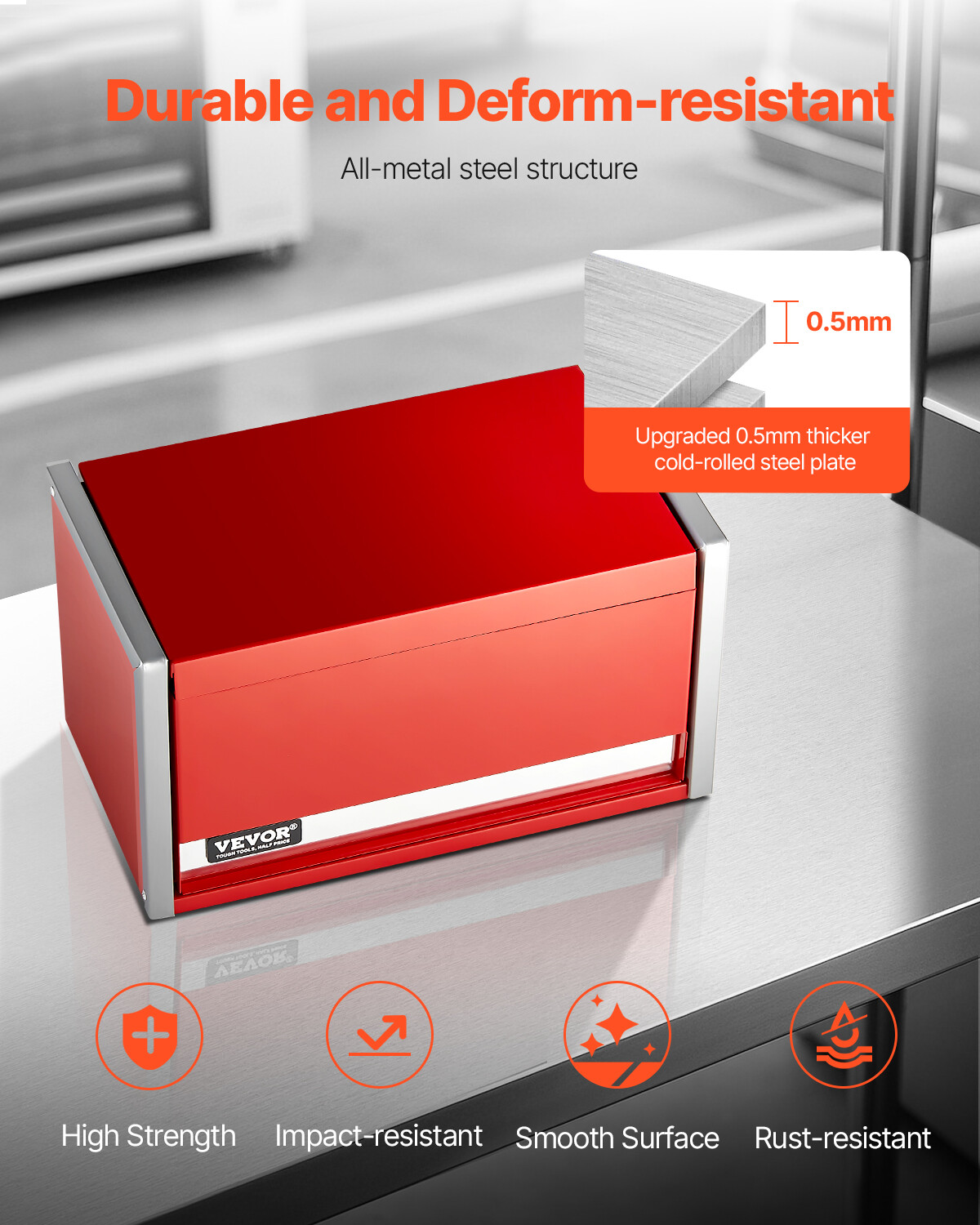 Tool Box 8.6-inch Portable Metal Tool Box 3 Drawers Tool Organizer Red