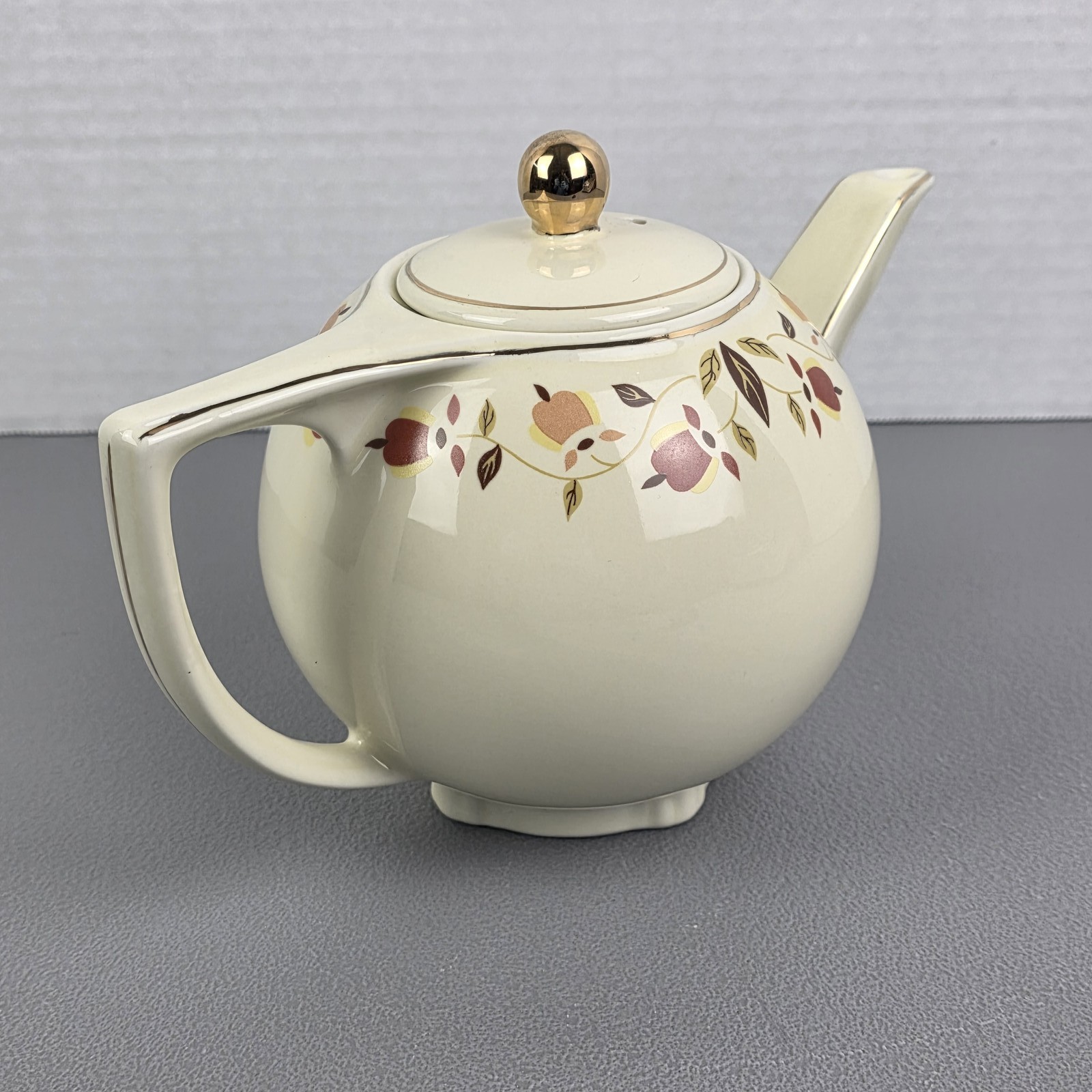 Vintage Cream Teapot with Gold Trim & Floral Pattern, Mid-Century Style