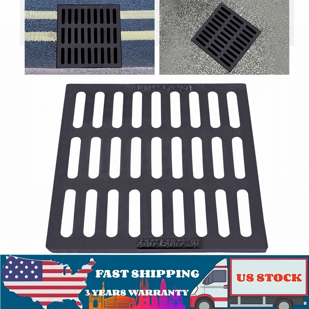 Outdoor Drain Cover, 19.7*19.7" Cast Iron Drain Sewer Grate for Catch Basin USA
