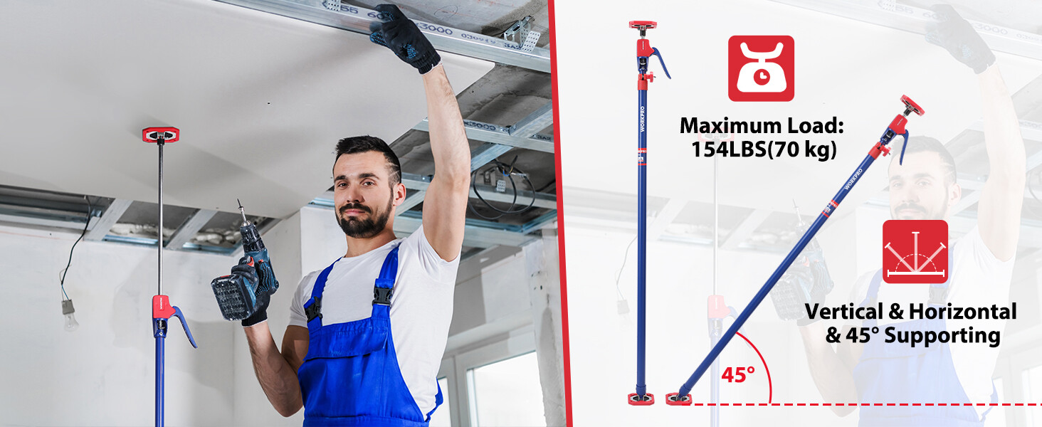 WORKPRO Cabinet Jack Support Pole 54-114 Inches Steel 2-Pk with 154 lbs Capacity