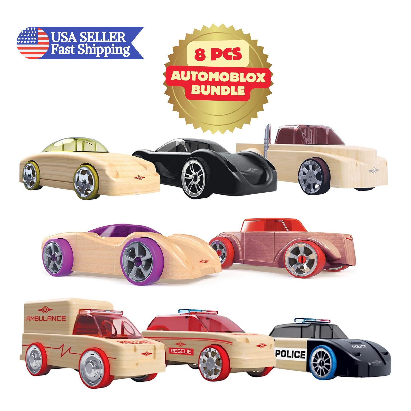 Automoblox - 3 Mini Rescue Pack — Wooden Mix-and-Match Vehicles