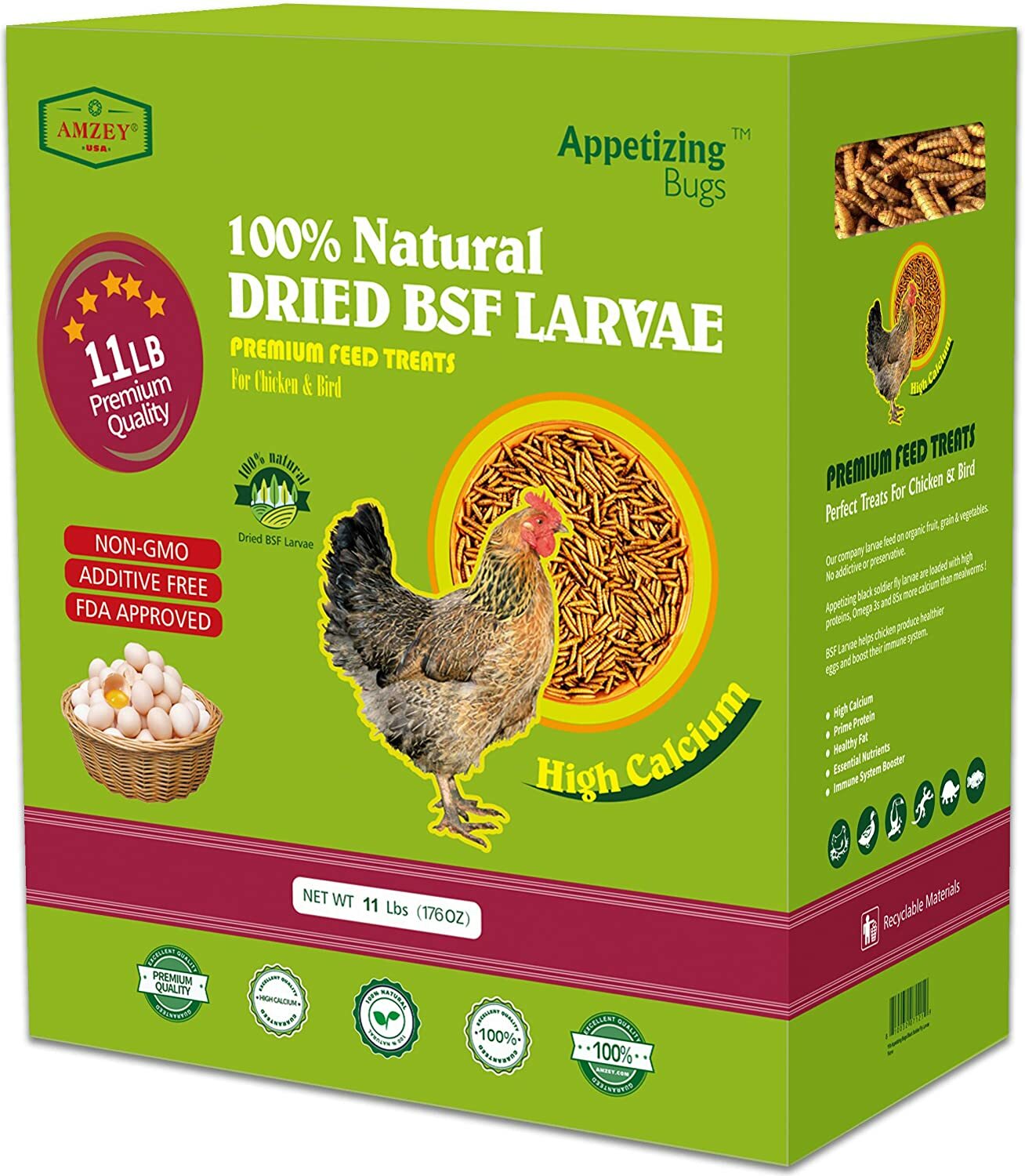 22 LBS Dried Black Soldier Fly Larva High Calcium Treats for Chickens Birds