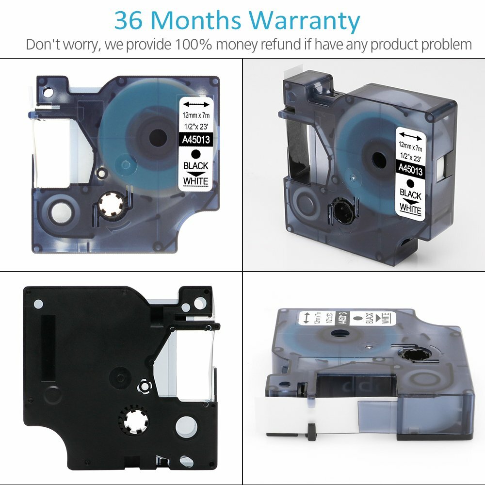 5PK For Dymo D1 Label Tape 12mm Black on White 45013 S0720530 Cassette 1/2