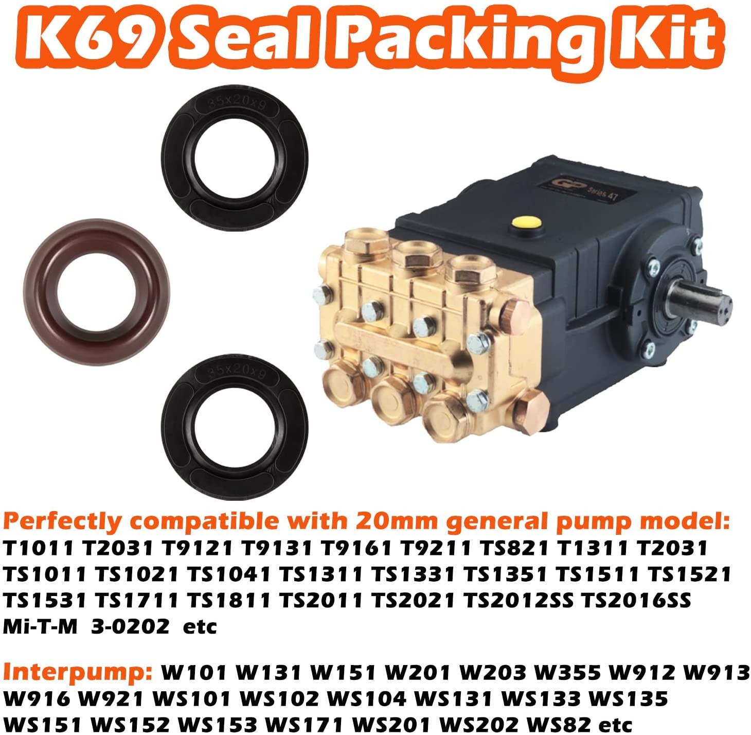 Kit 69 GP Interpump General Pump Packing Kit 20mm Repair Seal TS1511 TS2010