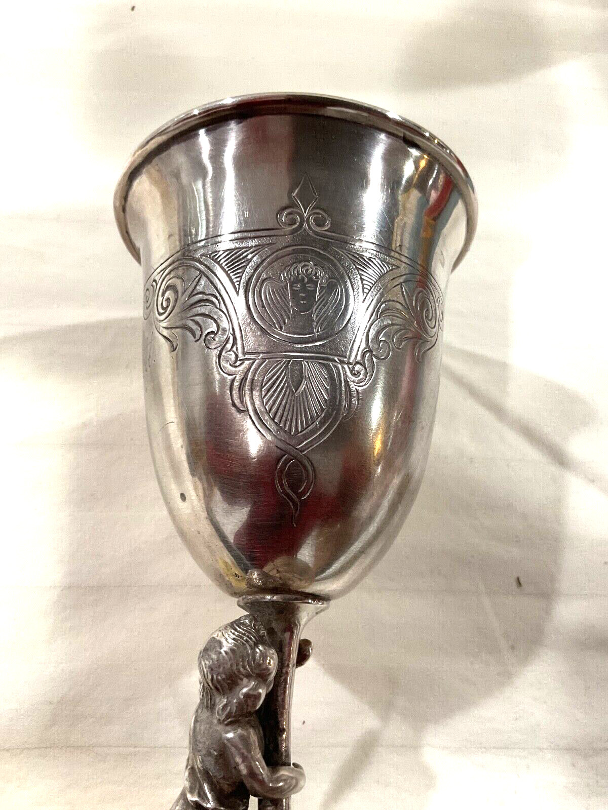 Antique Art Nouveau Silver Plate Goblet Webster Mfg Co Boy Figure Etched Liggett