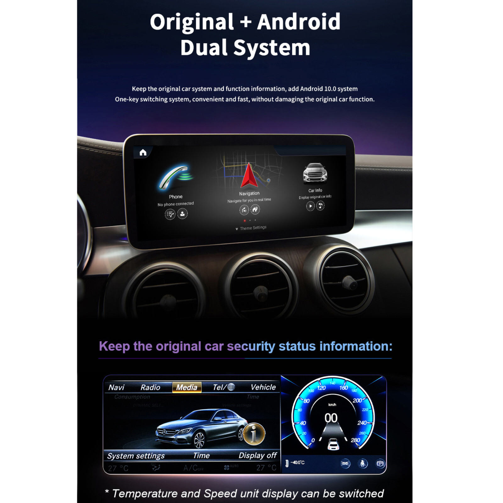 Dual Screen 12.3'' Android CarPlay GPS Stereo For Mercedes C/GLC-Class W205 X253