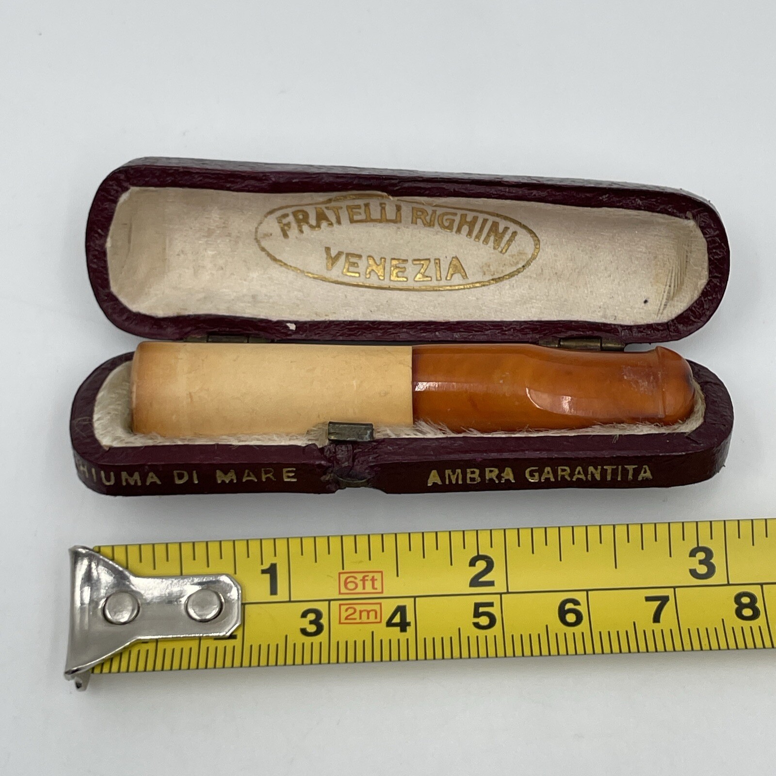 Antique French Cigarette Amber Leather Case Pipe Cigar Fratelli Brothers Italy