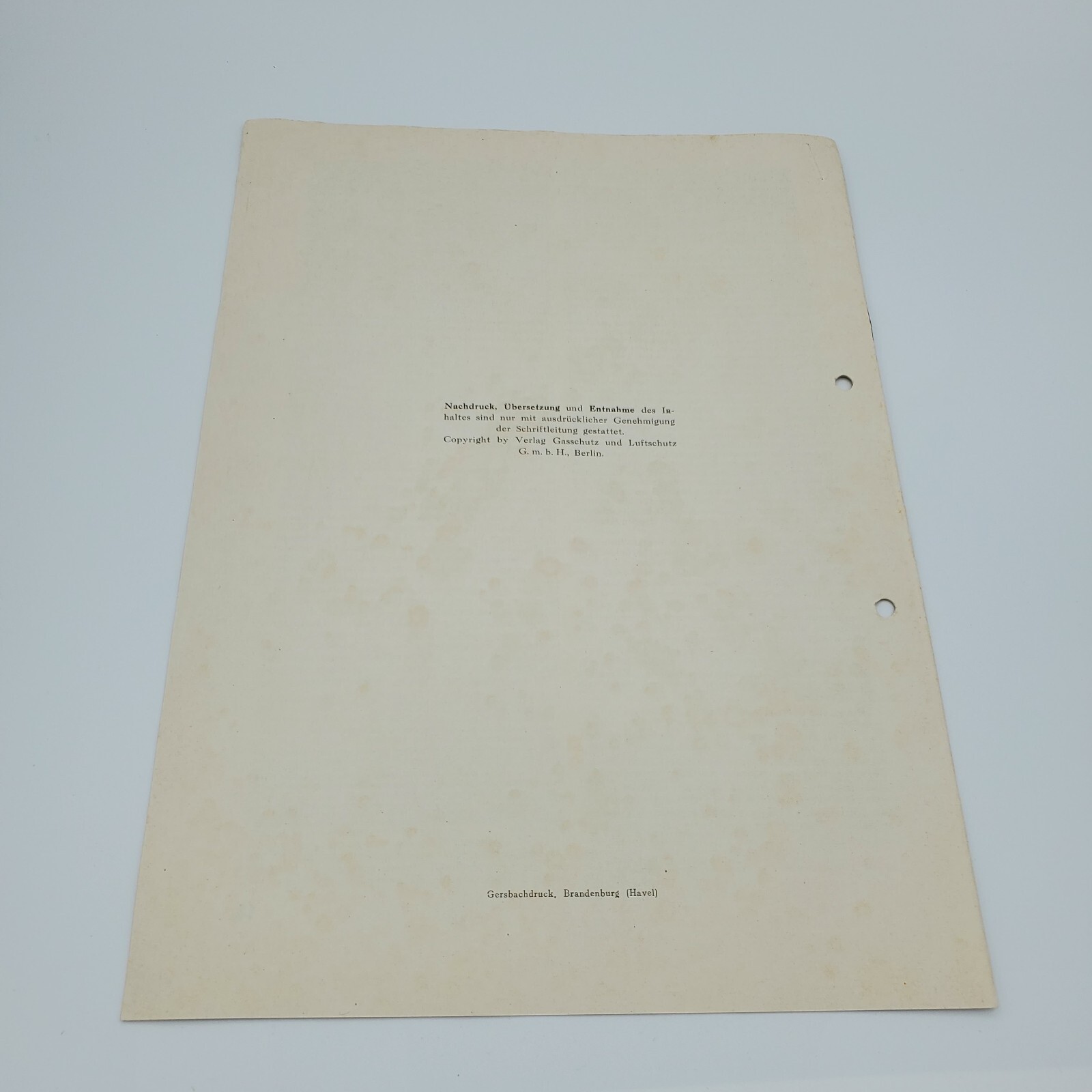 1936 German Luftschutz Gasschutz Air Raid Shelter Sonderdruck Quasebart WW2 Gas