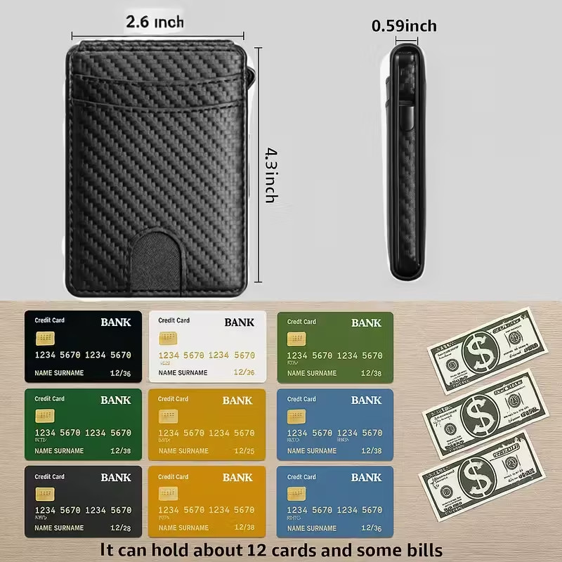RFID-Blocking Men’s Bifold Pop-Up Wallet Carbon Fiber with Money Clip, Mens Gift