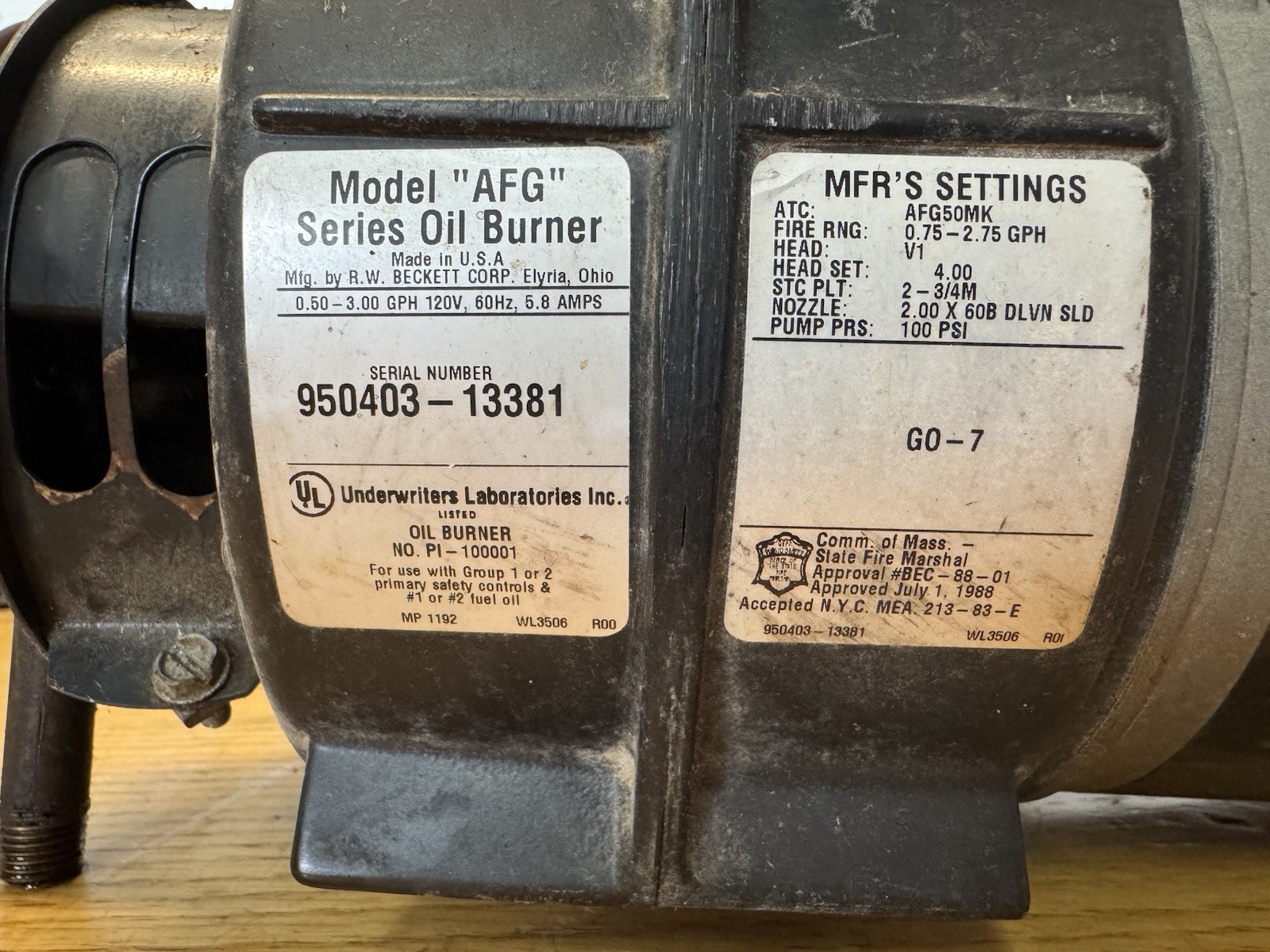 Beckett AFG Oil Burner