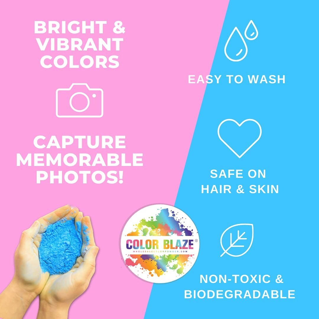 Color Blaze Color Powder Packets - 75 g Each - 25 Packs Blue Baby Gender Reveal