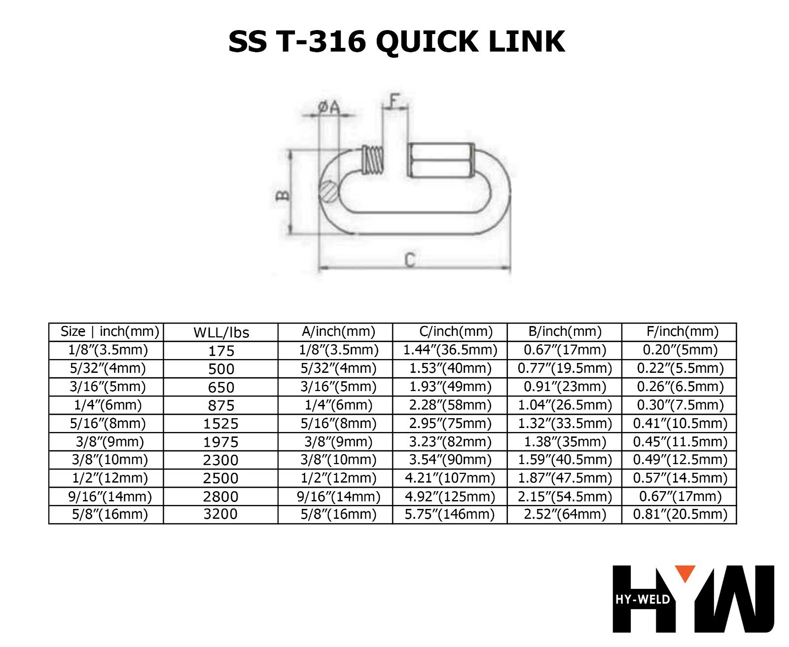 T316 Stainless Steel Quick Link Marine Grade Boating or Rigging 1/8" to 5/8"