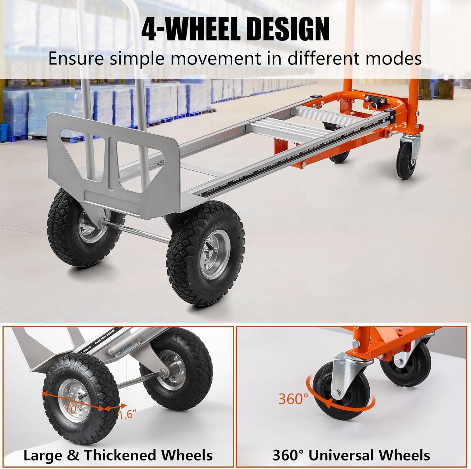 Aluminum Convertible Hand Truck 4-in-1000 Lbs Capacity Heavy Duty Dolly Cart