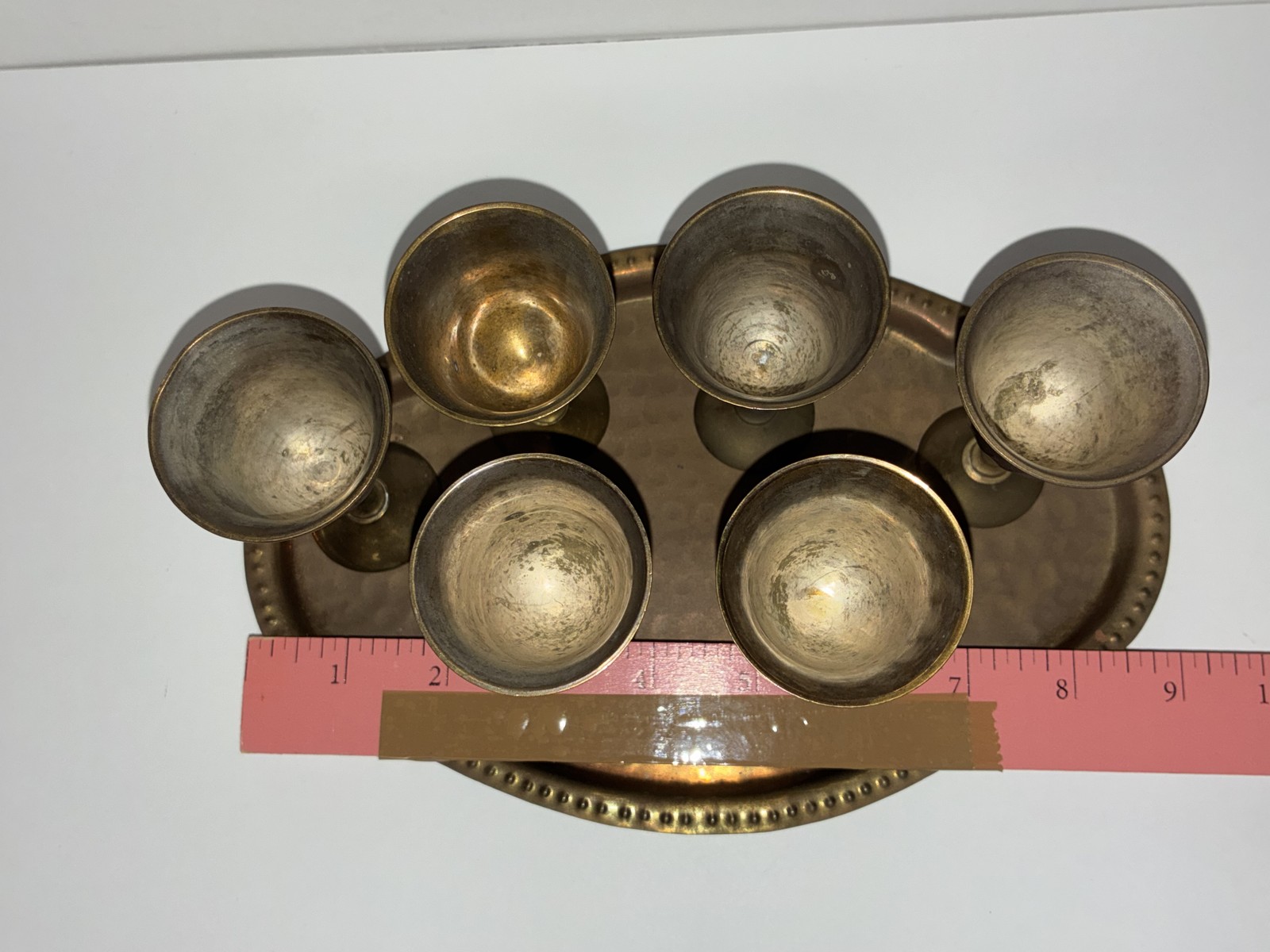 Vintage Brass Cordial Goblets Set of 6 with Hammered Tray Made in India