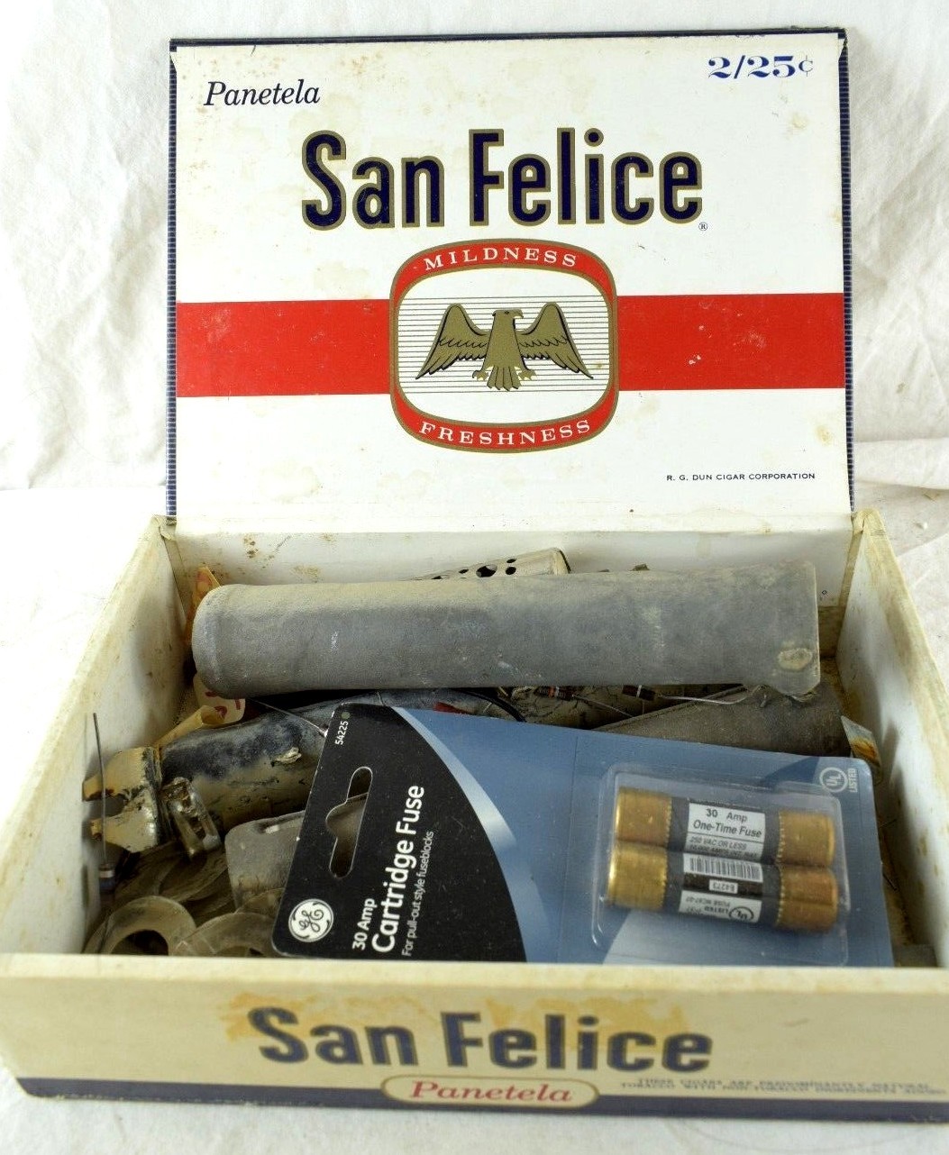 1930's-40's Vintage Tube Radio Resistors Transistors Big Lot 2 Cigar Boxes Full