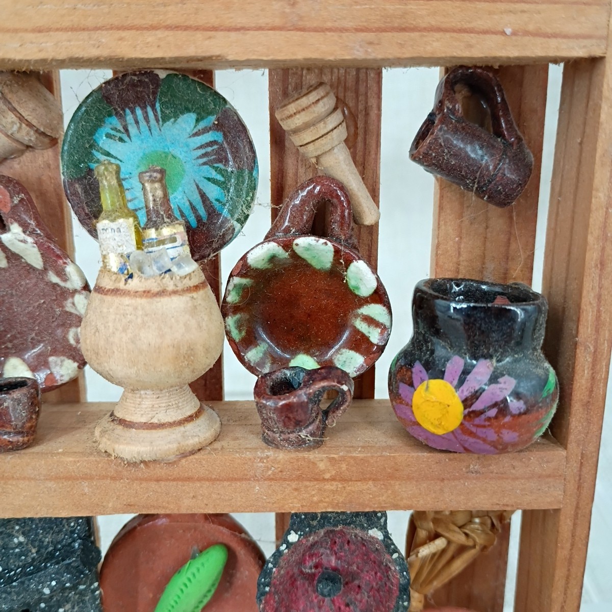 Mexican Kitchen Trasterito Trastero Wall Shelf 3 Tier Wooden w/ Miniature Clay
