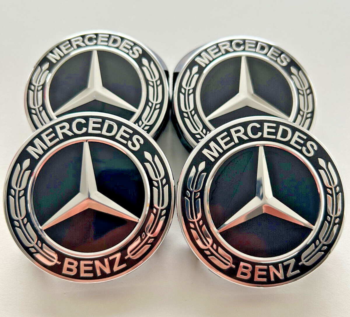 4x Black Center Chrome Star Wheel Center Caps Hub Cover Rim for Mercedes