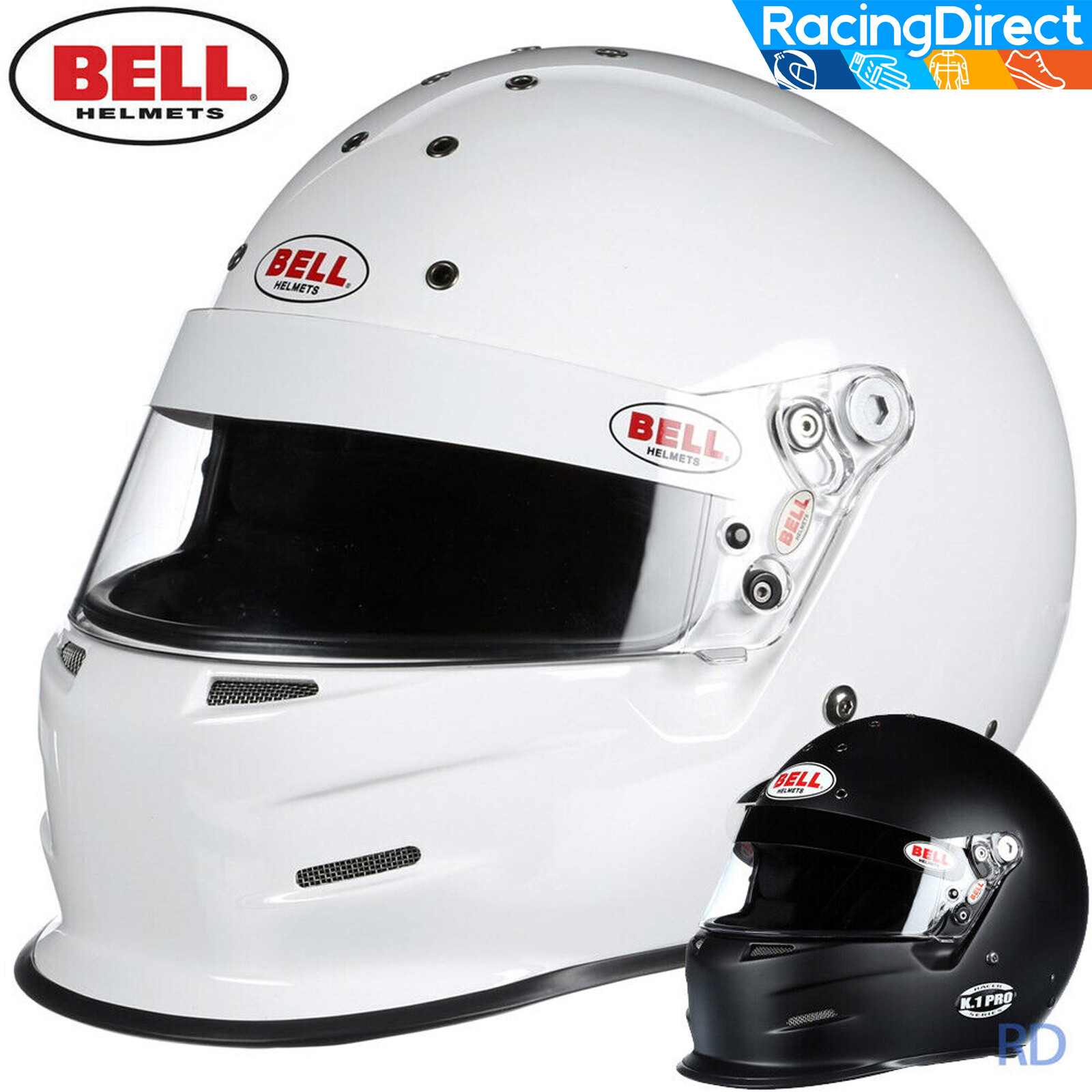 Bell - K1 Pro SA2020 Racing Helmet - Auto / Kart Snell- White / Matte Black