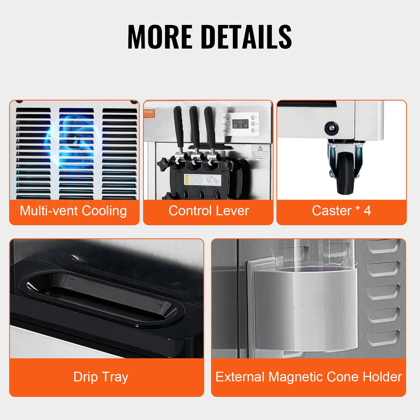 VEVOR Commercial Soft Serve Ice Cream Machine Maker 21-31 L/H Yield 3-Flavor