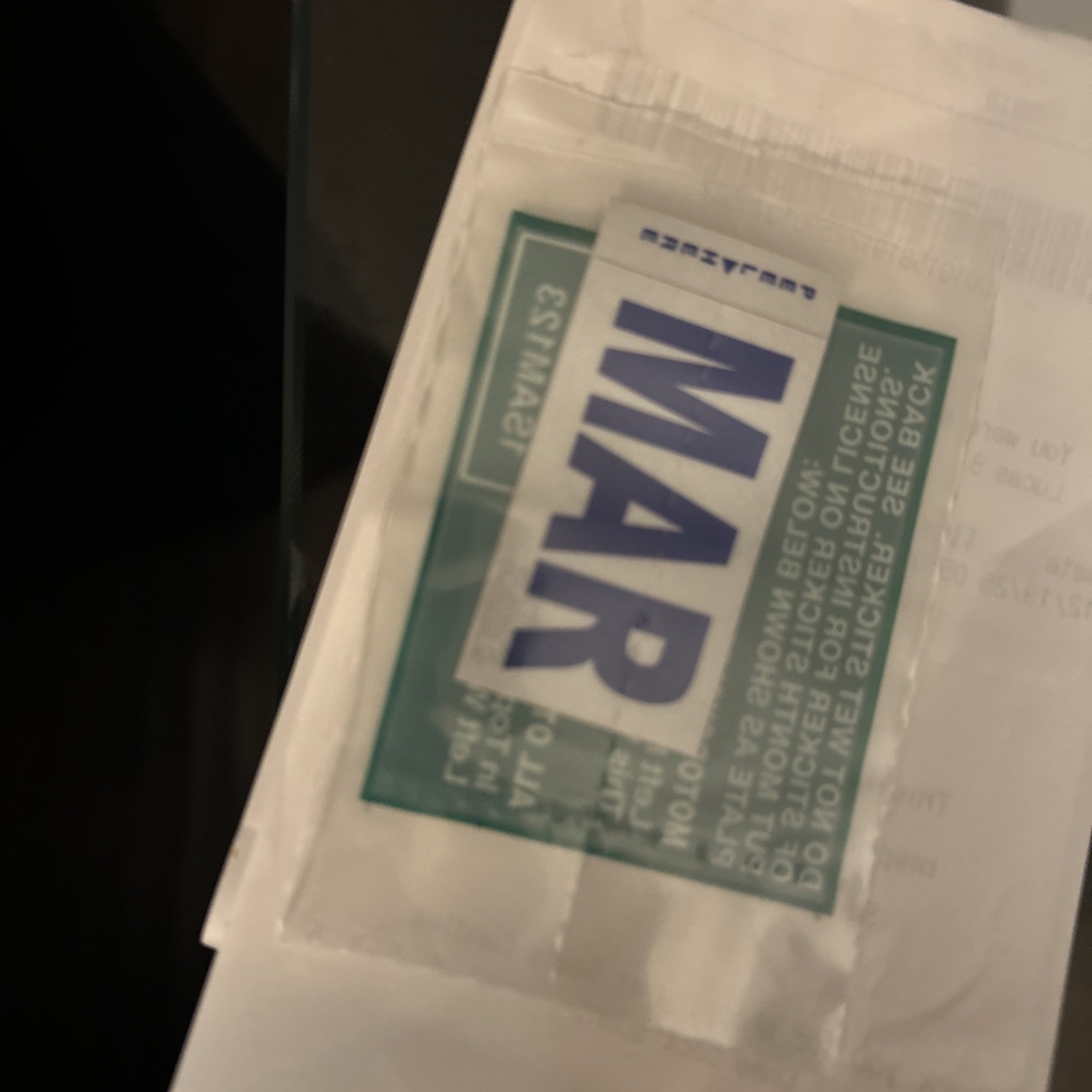 California DMV License Plate Month Sticker - MARCH MAR