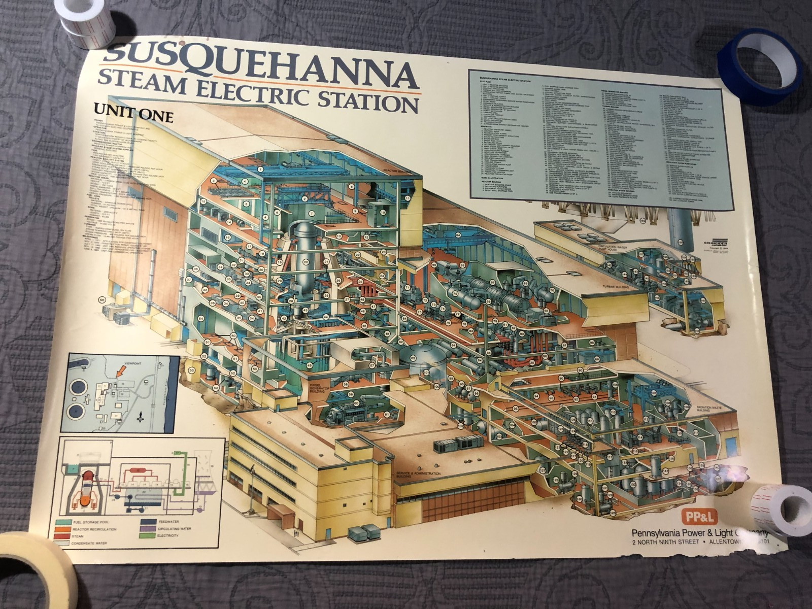 Vintage 1989 Susquehanna Steam Electric Station Poster Blueprint Schneider PP&L